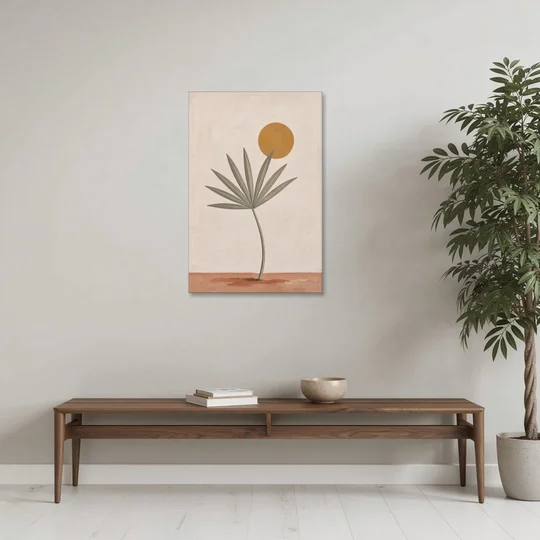Boho Sun Over a Sage Palm Leaf - Canvas Wall Art - Coffee Table - 24x36
