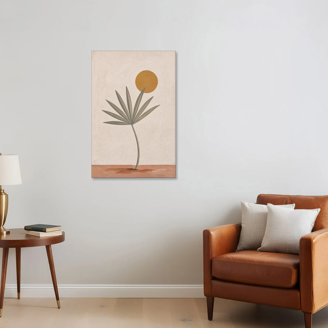 Boho Sun Over a Sage Palm Leaf - Canvas Wall Art - Sofa - 24x36