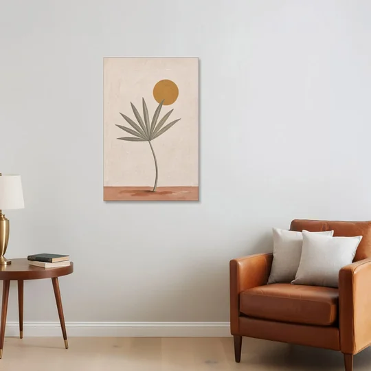 Boho Sun Over a Sage Palm Leaf - Canvas Wall Art - Sofa - 24x36