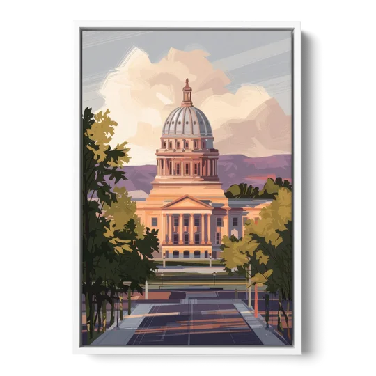 Boise Capitol Building View - White Framed Canvas Wall Art - Front
