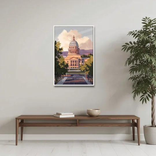 Boise Capitol Building View - White Framed Canvas Wall Art - Coffee Table - 24x36