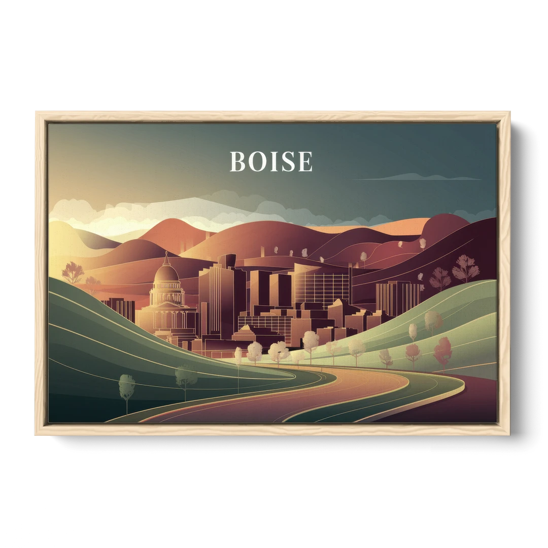 Boise Foothills Landscape - Oak Framed Canvas Wall Art - Front