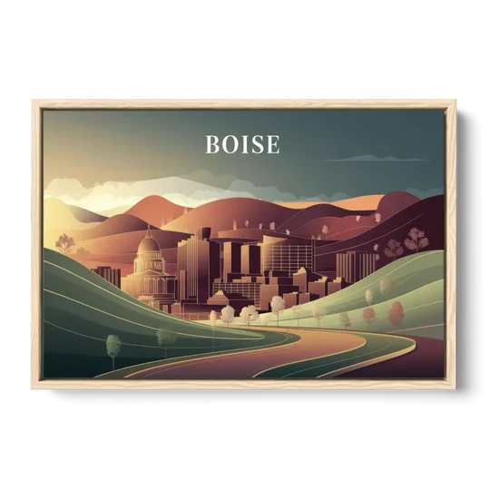 Boise Foothills Landscape - Oak Framed Canvas Wall Art - Front