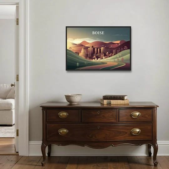 Boise Foothills Landscape - Black Framed Canvas Wall Art - Coffee Table - 36x24