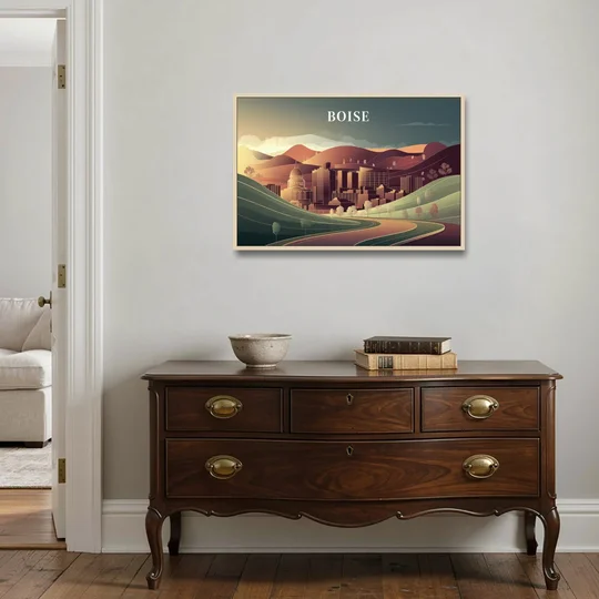Boise Foothills Landscape - Oak Framed Canvas Wall Art - Coffee Table - 36x24