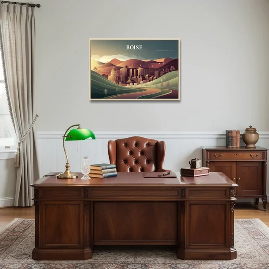 Boise Foothills Landscape - Oak Framed Canvas Wall Art - Office - 36x24