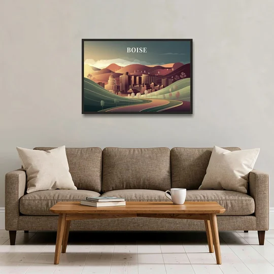 Boise Foothills Landscape - Black Framed Canvas Wall Art - Sofa - 36x24
