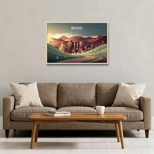 Boise Foothills Landscape - Oak Framed Canvas Wall Art - Sofa - 36x24
