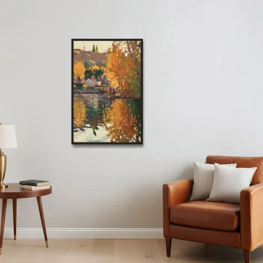Boise Riverfront Scene - Black Framed Canvas Wall Art - Sofa - 24x36