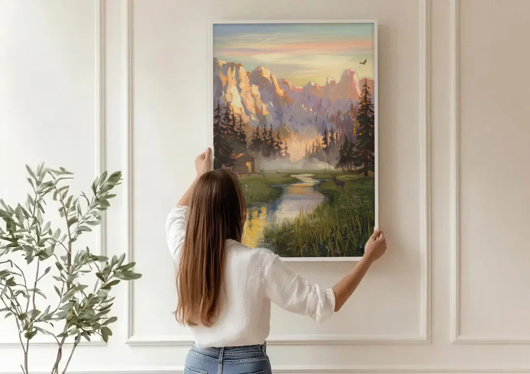 Boise Scenic Outdoors canvas wall art being hung on a paneled wall