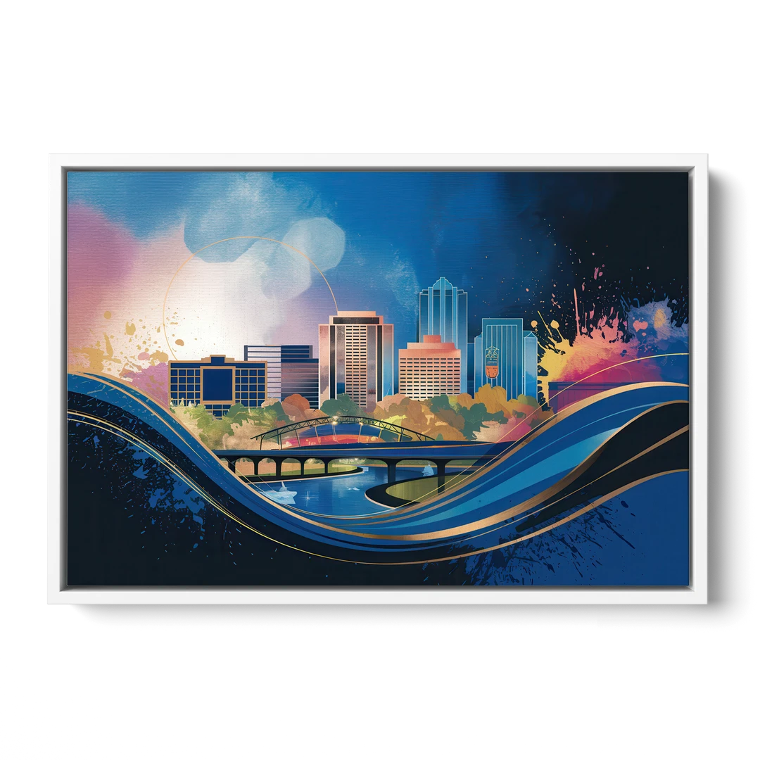 Boise State Skyline - White Framed Canvas Wall Art - Front