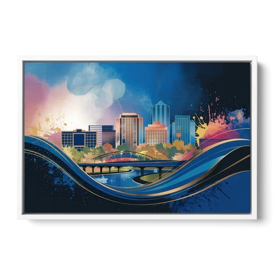 Boise State Skyline - White Framed Canvas Wall Art - Front