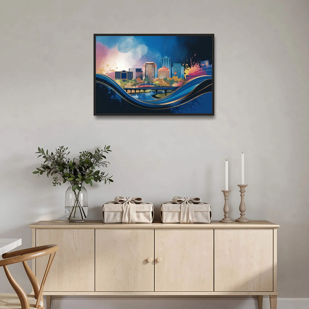 Boise State Skyline - Black Framed Canvas Wall Art - Coffee Table - 36x24
