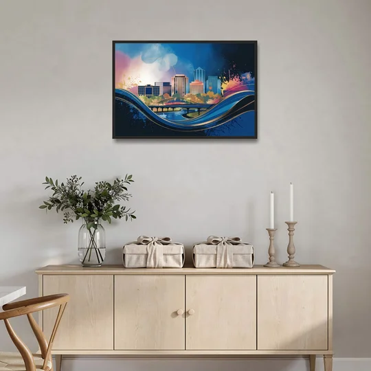 Boise State Skyline - Black Framed Canvas Wall Art - Coffee Table - 36x24