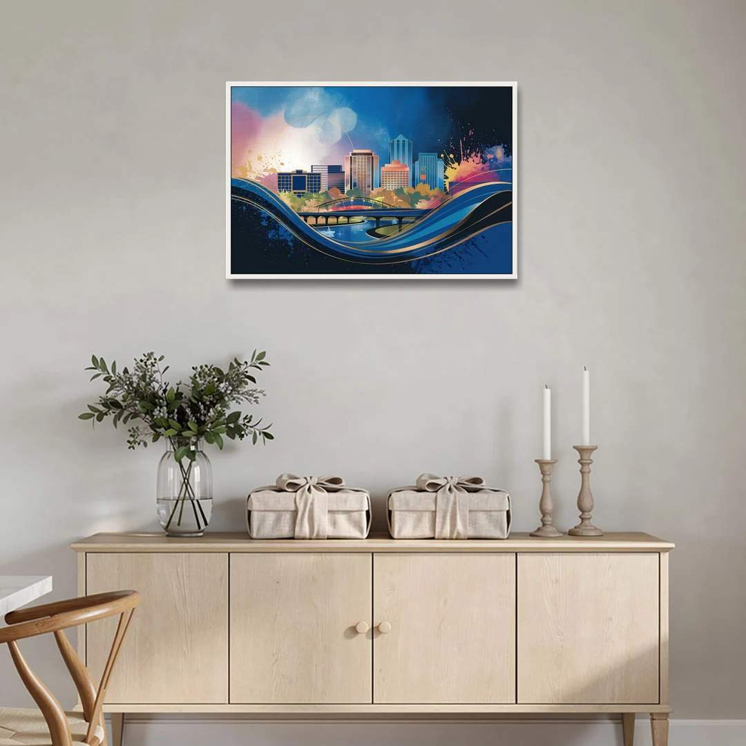 Boise State Skyline - White Framed Canvas Wall Art - Coffee Table - 36x24