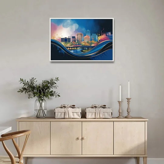 Boise State Skyline - White Framed Canvas Wall Art - Coffee Table - 36x24