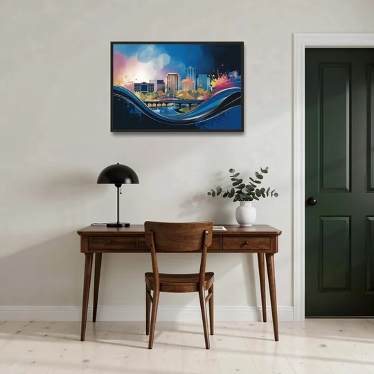Boise State Skyline - Black Framed Canvas Wall Art - Office - 36x24