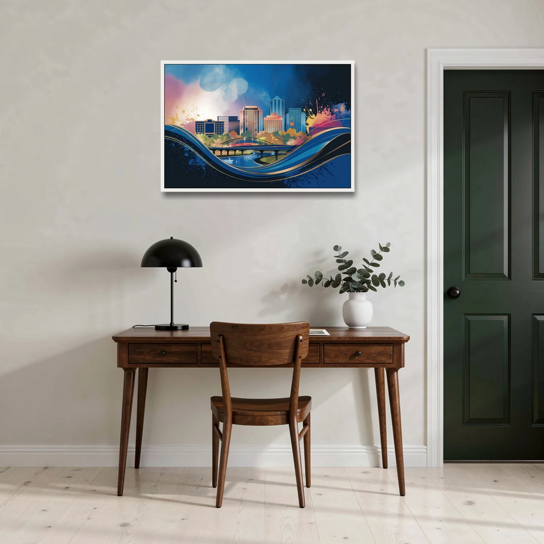Boise State Skyline - White Framed Canvas Wall Art - Office - 36x24