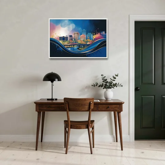 Boise State Skyline - White Framed Canvas Wall Art - Office - 36x24