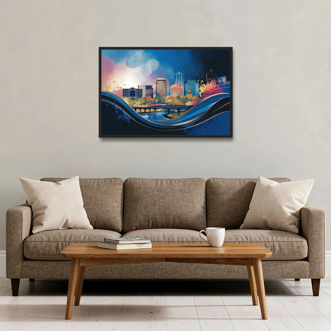Boise State Skyline - Black Framed Canvas Wall Art - Sofa - 36x24