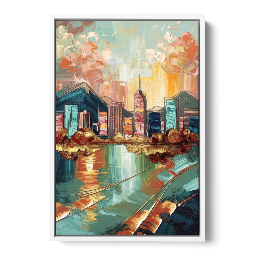 Boise Urban Elegance - White Framed Canvas Wall Art - Front