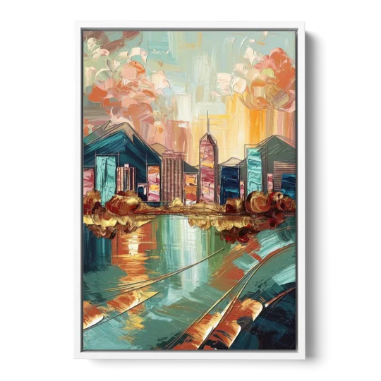 Boise Urban Elegance - White Framed Canvas Wall Art - Front