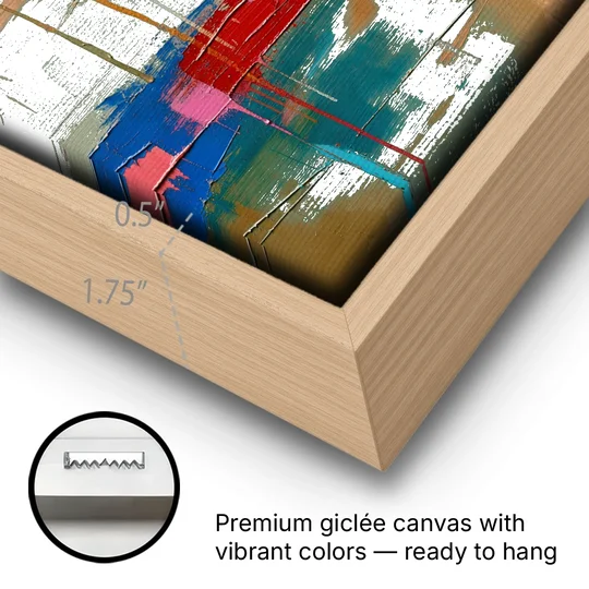 Bold Abstract Cardinal Drip Curtain - Oak Framed Canvas Wall Art - Gallery Wrap Corner