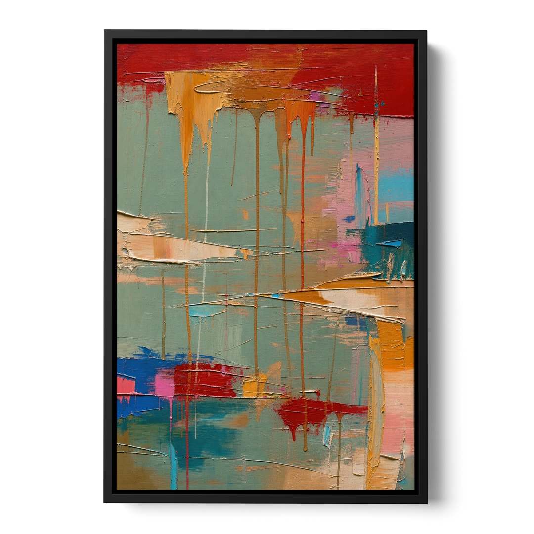 Bold Abstract Cardinal Drip Curtain - Black Framed Canvas Wall Art - Front