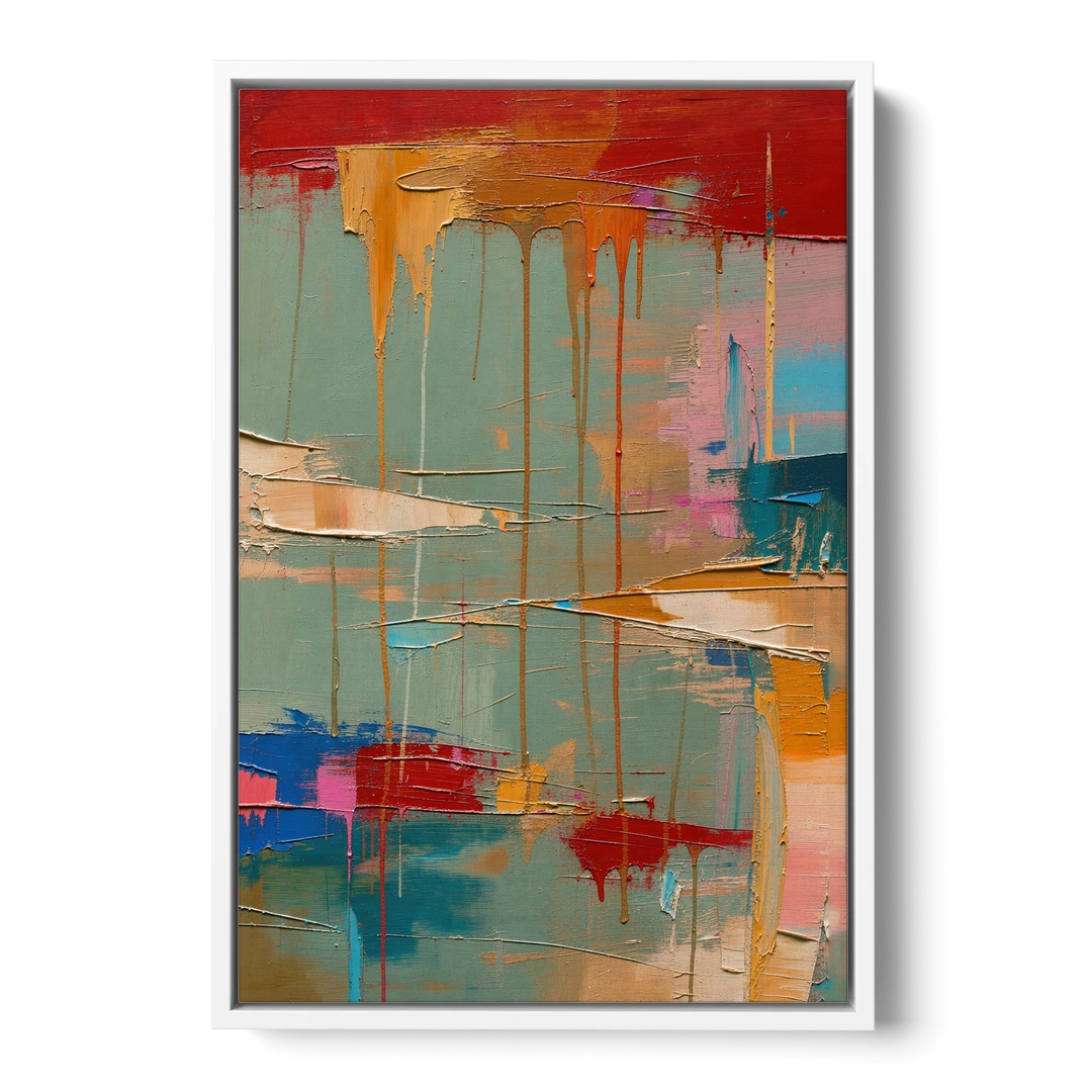 Bold Abstract Cardinal Drip Curtain - White Framed Canvas Wall Art - Front