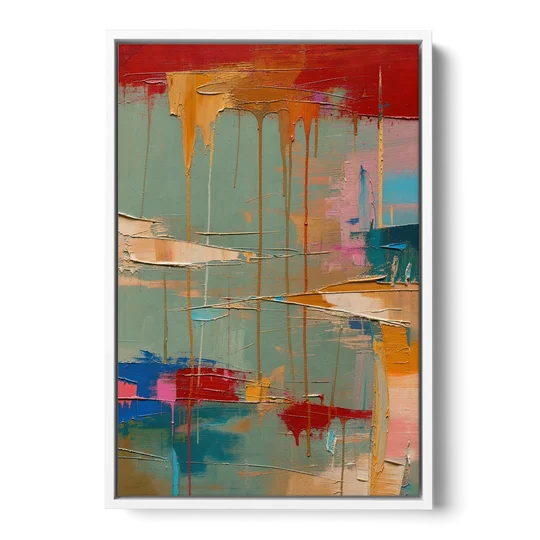 Bold Abstract Cardinal Drip Curtain - White Framed Canvas Wall Art - Front