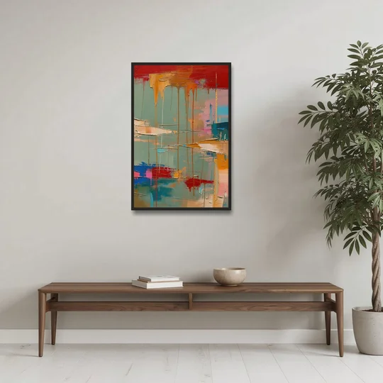 Bold Abstract Cardinal Drip Curtain - Black Framed Canvas Wall Art - Coffee Table - 24x36