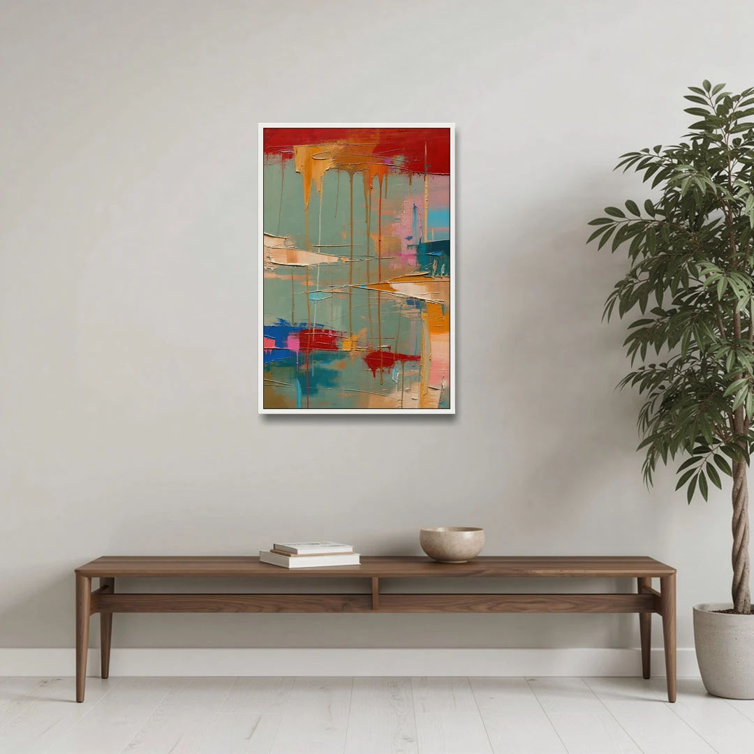 Bold Abstract Cardinal Drip Curtain - White Framed Canvas Wall Art - Coffee Table - 24x36