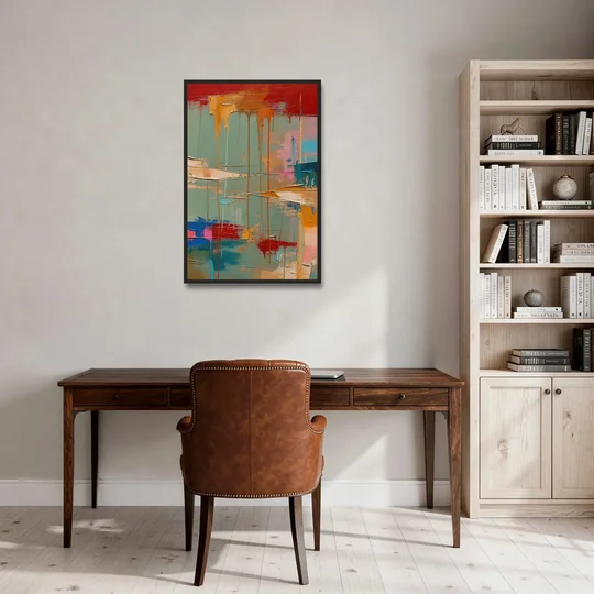 Bold Abstract Cardinal Drip Curtain - Black Framed Canvas Wall Art - Office - 24x36