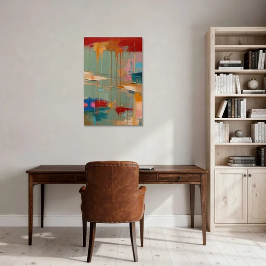 Bold Abstract Cardinal Drip Curtain - Canvas Wall Art - Office - 24x36