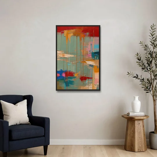 Bold Abstract Cardinal Drip Curtain - Black Framed Canvas Wall Art - Sofa - 24x36