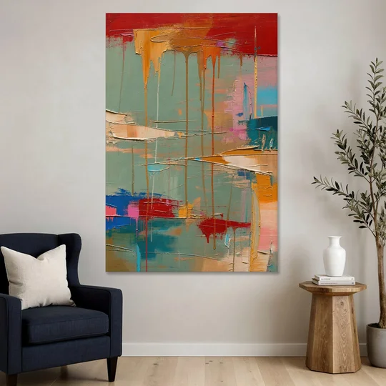 Bold Abstract Cardinal Drip Curtain - Canvas Wall Art - Sofa - 40x60