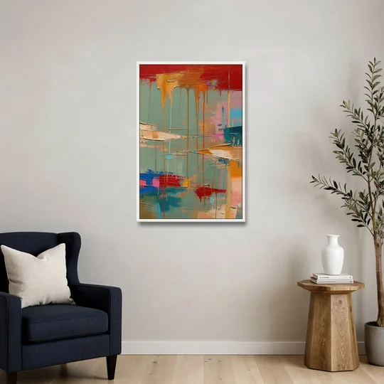 Bold Abstract Cardinal Drip Curtain - White Framed Canvas Wall Art - Sofa - 24x36