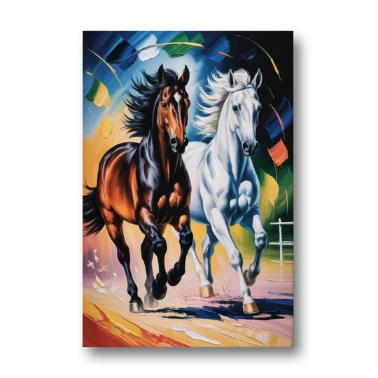 Bold Black and White Horse Duo - Canvas Wall Art - Front