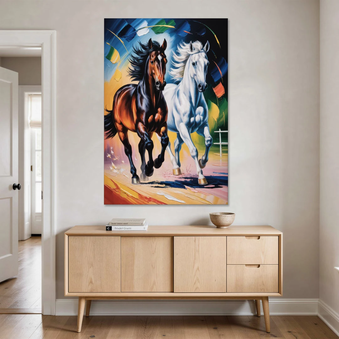 Bold Black and White Horse Duo - Canvas Wall Art - Coffee Table - 40x60