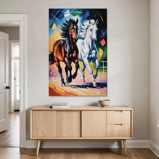Bold Black and White Horse Duo - Canvas Wall Art - Coffee Table - 40x60