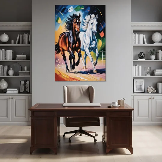 Bold Black and White Horse Duo - Canvas Wall Art - Office - 40x60