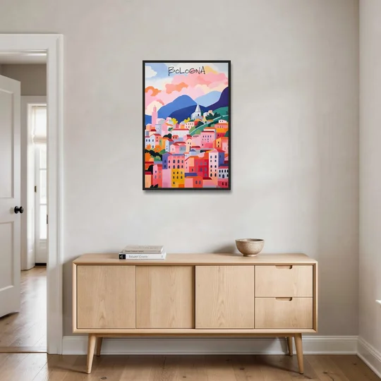 Bologna Art of Pink Rooftops - Black Framed Canvas Wall Art - Coffee Table - 24x36