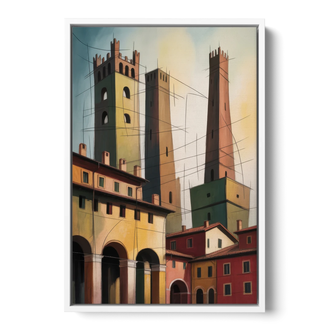 Bologna's Medieval Heart - White Framed Canvas Wall Art - Front