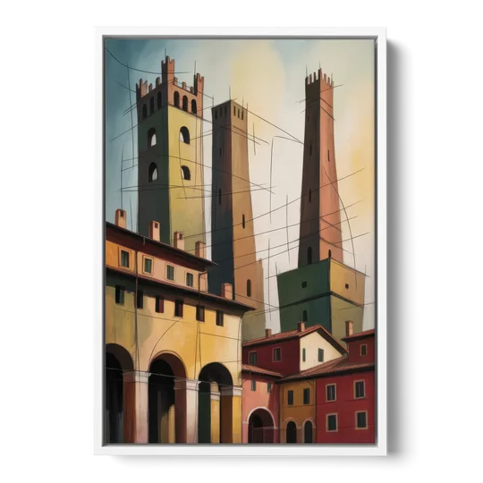 Bologna's Medieval Heart - White Framed Canvas Wall Art - Front