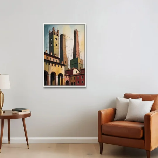 Bologna's Medieval Heart - White Framed Canvas Wall Art - Sofa - 24x36