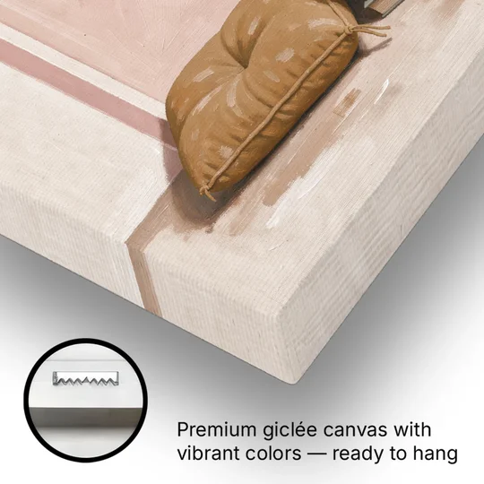 Book Nook Decor with Mustard Cushion in Blush Arch - Canvas Wall Art - Gallery Wrap Corner