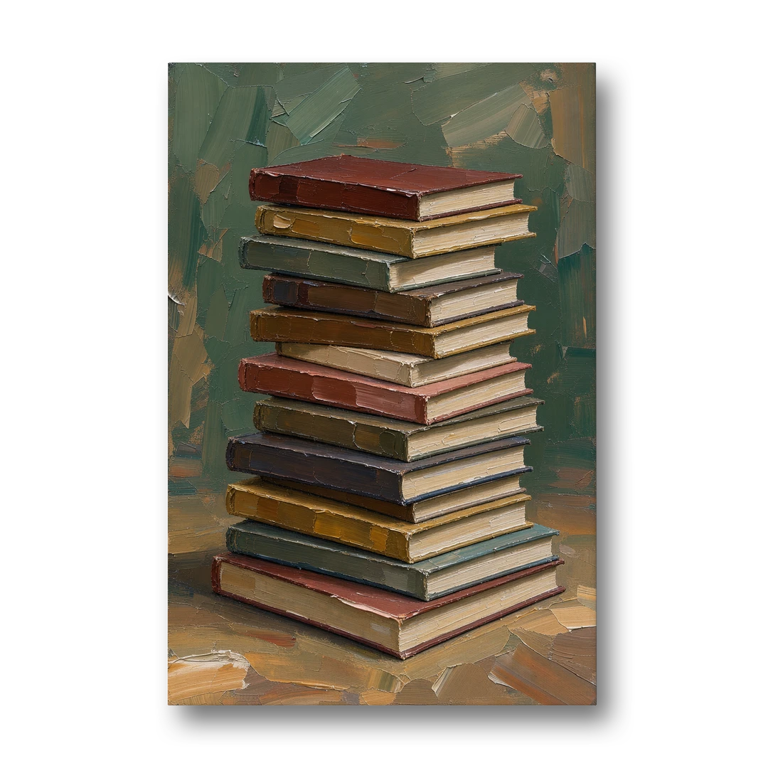 Book Stack Wall Art of a Leaning Tower - Canvas Wall Art - Front