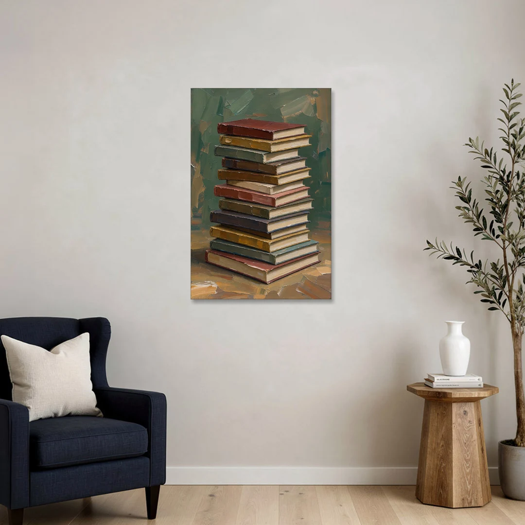 Book Stack Wall Art of a Leaning Tower - Canvas Wall Art - Sofa - 24x36