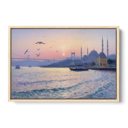 Bosphorus Sunrise - Oak Framed Canvas Wall Art - Front