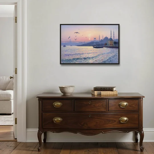 Bosphorus Sunrise - Black Framed Canvas Wall Art - Coffee Table - 36x24